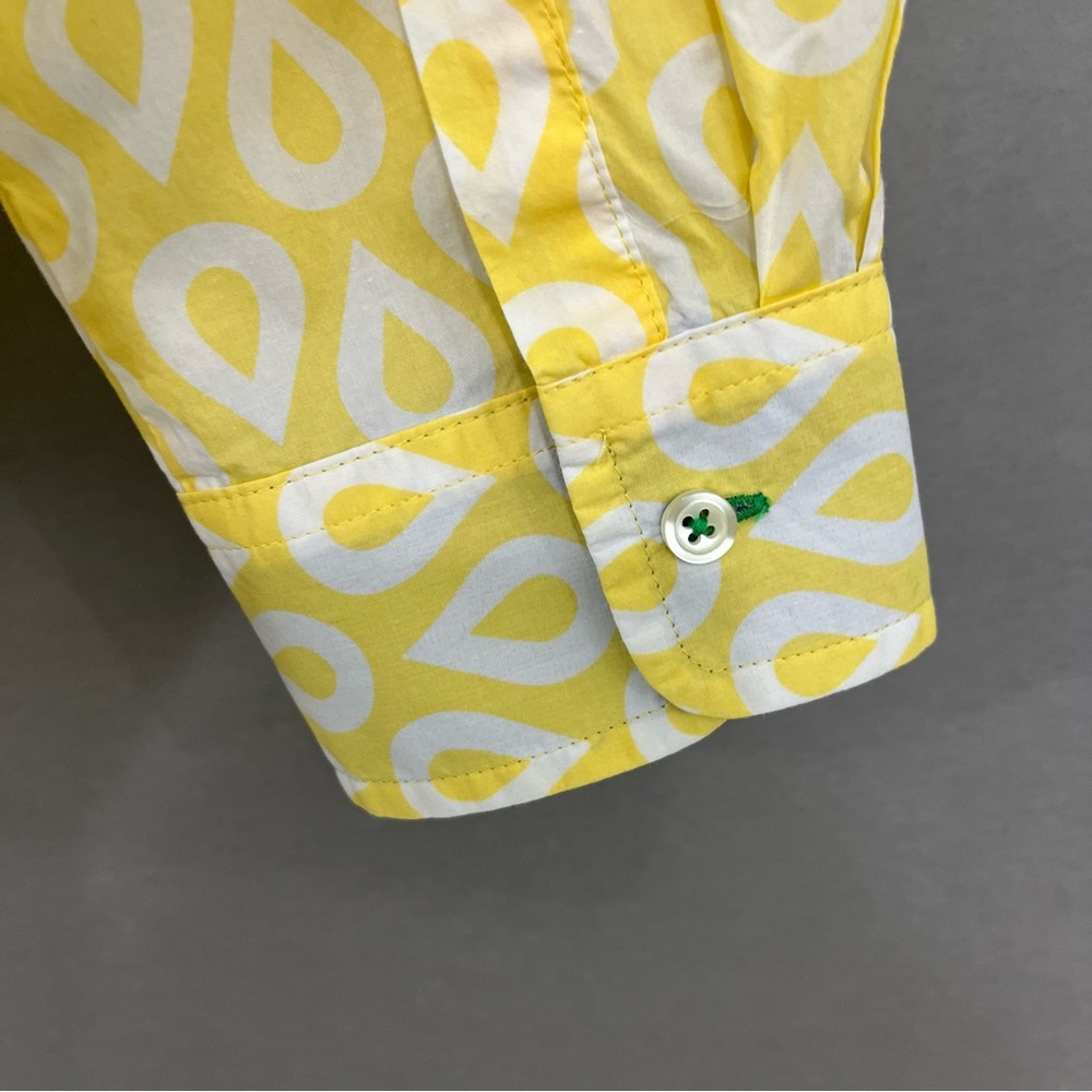 Talbots Yellow Print Button Front Roll Tab Sleeve… - image 6